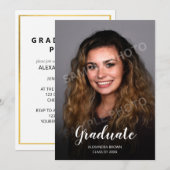 Foto Afstuderen Zwart-wit Party Invitation Kaart (Voorkant / Achterkant)