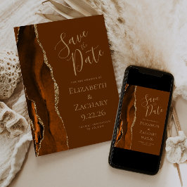 Foto Agaat gebrand Sinaasappel bruin Save the Date Kaart