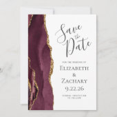 Foto Agate Burgundy Gold Save the Date Kaart (Voorkant)