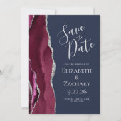 Foto Agate Burgundy Silver Navy Save the Date Kaart (Voorkant)