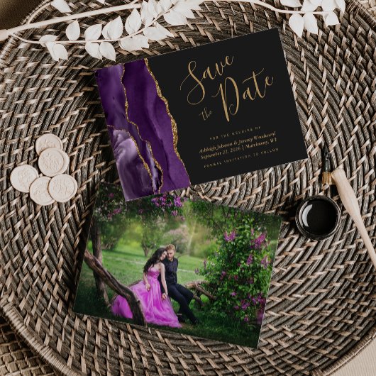 Foto Agate Paars Goud Donker Save the Date