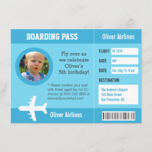 Foto: Airplane Boarding Pass Birthday Party Kaart