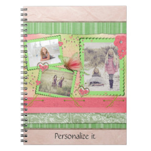 Foto-album pagina roze en groen notitieboek