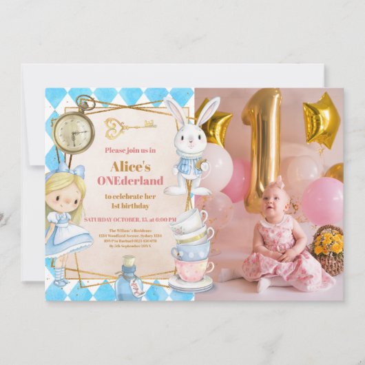 Foto Alice in Wonderland 1e verjaardag Onederland Kaart (Voorkant)