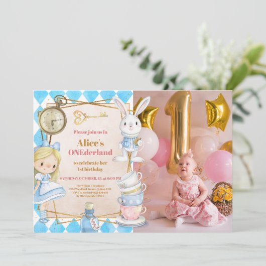 Foto Alice in Wonderland 1e verjaardag Onederland Kaart (Staand voorkant)