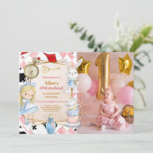 Foto Alice in Wonderland 1e Verjaardag Tea Party Kaart (Staand voorkant)