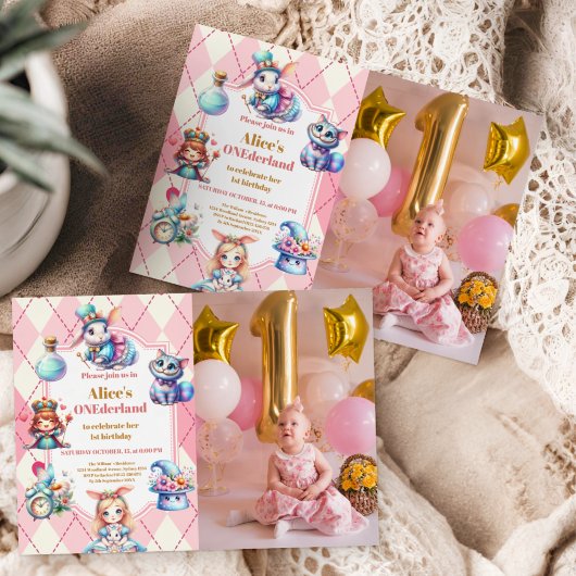 Foto Alice in Wonderland 1e Verjaardag Tea Party Kaart