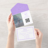 Foto alles in één Lila bruiloft uitnodiging QR-cod (Afscheurbaar)