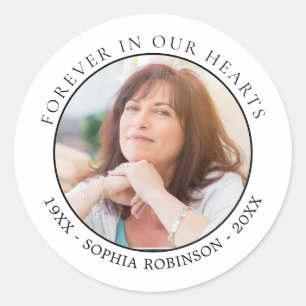 Foto 'Altijd in Onze Hart' Modern Gedenkteken Ronde Sticker