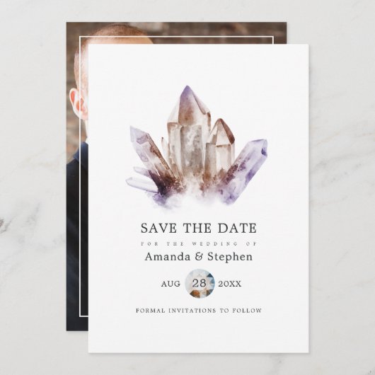 Foto Amethyst Crystal Wedding Save The Date (Voorkant / Achterkant)