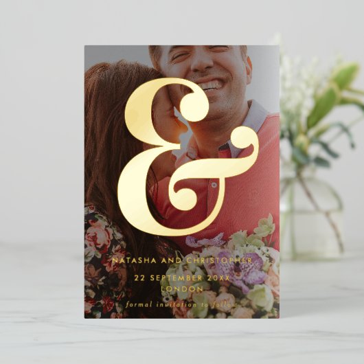 Foto Ampersand Vellum Overlay Style Save the Date Folie Uitnodiging (Staand Voorkant)