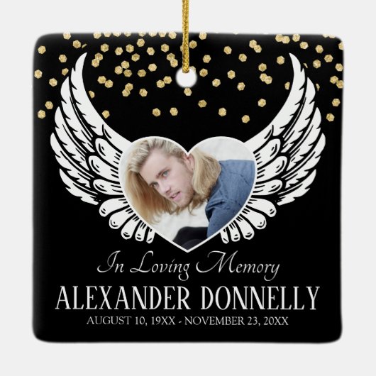 Foto Angel Wings gedenken Keramisch Ornament (Achterkant)