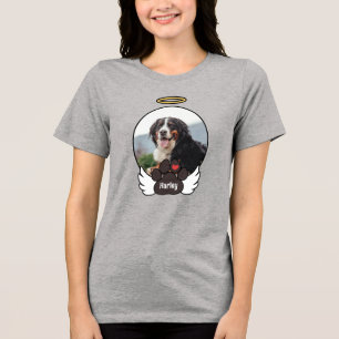 Foto Angel Wings Paw Naam hond Memorial toevoegen Tri-Blend Shirt