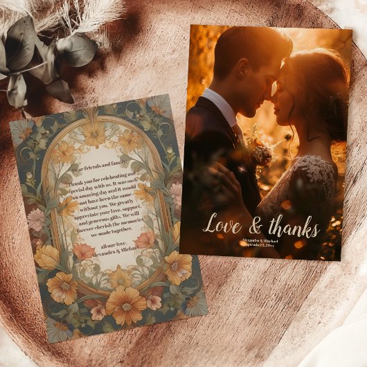 Foto Antiek Bloemen Art Nouveau Bruiloft Bedankkaart