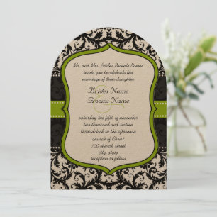Foto Apple Green Black  Damask Wedding Kaart