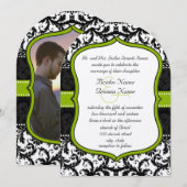 Foto Apple Green Black Damask Wedding Kaart (Voorkant / Achterkant)