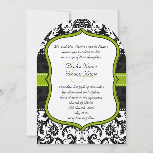 Foto Apple Green Black  Damask Wedding Kaart (Voorkant)