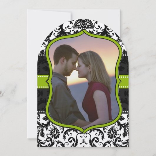 Foto Apple Green Black  Damask Wedding Kaart (Achterkant)
