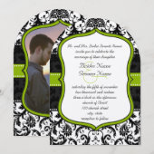 Foto Apple Green Black Damask Wedding Kaart (Voorkant / Achterkant)