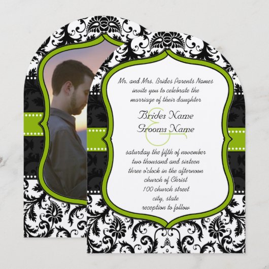 Foto Apple Green Black  Damask Wedding Kaart (Voorkant / Achterkant)