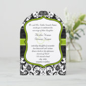 Foto Apple Green Black  Damask Wedding Kaart (Staand voorkant)
