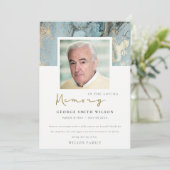 FOTO AQUA DUSKY BLUE GOLD AGATE SYMPATHY MEMORIAL BEDANKKAART (Staand voorkant)