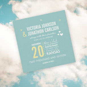 Foto Aqua en Yellow Zig Zag Typography Wedding Kaart