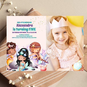 Foto Aqua Green Gold Little Mermaid Verjaardag Kaart