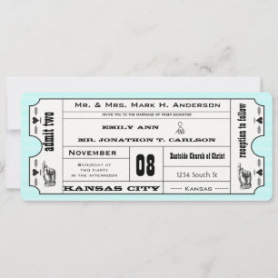 Foto Aqua Modern Typography Ticket Wedding Kaart