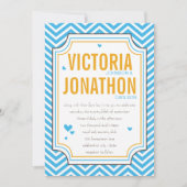 Foto Aqua Yellow Zig Zag Typography Wedding Kaart (Voorkant)