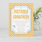Foto Aqua Yellow Zig Zag Typography Wedding Kaart (Staand voorkant)