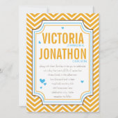Foto Aqua Yellow Zig Zag Typography Wedding Kaart (Voorkant)