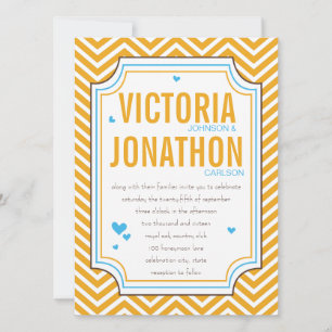 Foto Aqua Yellow Zig Zag Typography Wedding Kaart