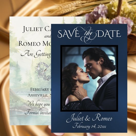 Foto & Aquarel Bergen - Blauw Save The Date