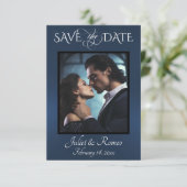 Foto & Aquarel Bergen - Blauw Save The Date (Staand voorkant)
