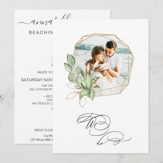 *~* FOTO AR6 RSVP + QR Gold Geomtric Weddenschap Kaart (Voorkant / Achterkant)