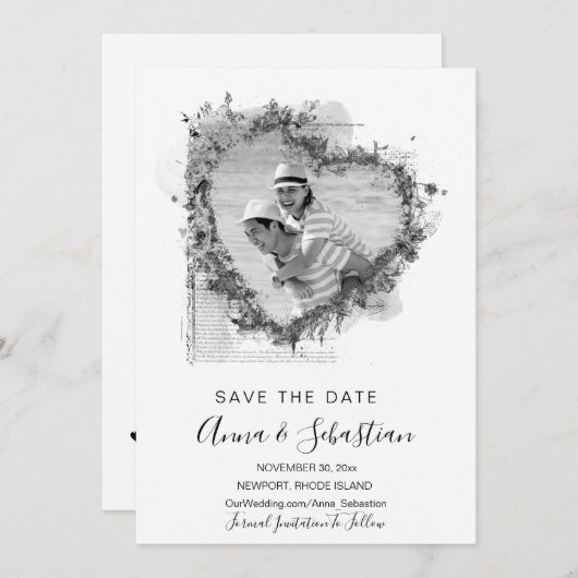 *~* FOTO AR6 WEDDING Heart BEWAREN DATUM QR Kaart (Voorkant / Achterkant)