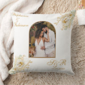Foto Arch Elegant Goud Bloemen Monogram Bruiloft Kussen (Deken)
