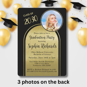 Foto Arch Elegant Zwart Goud Graduation Party Kaart