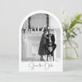 Foto Archief Bewaar De Datum Modern Script Trouwen Kaart (Staand voorkant)