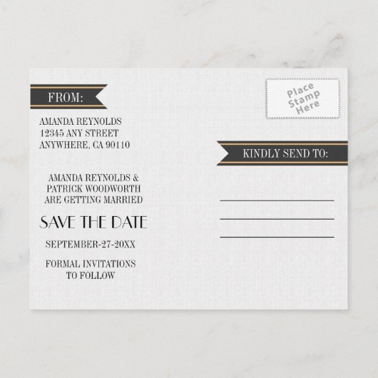 Foto  Art Deco Bruiloft Save The Date Kaarten (Achterkant)