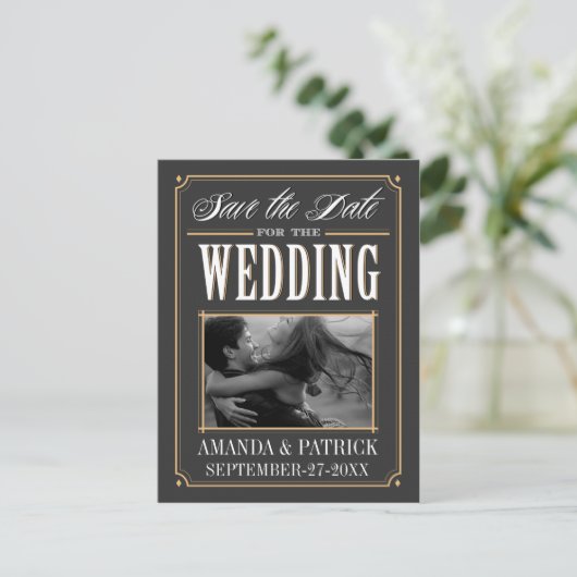 Foto Art Deco Bruiloft Save The Date Kaarten (Staand voorkant)