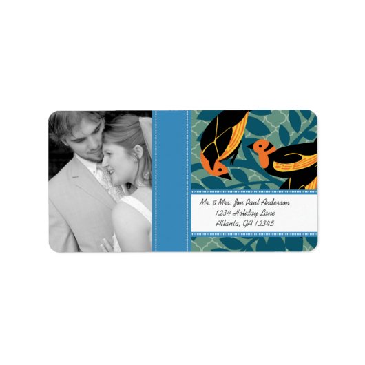 Foto Art Deco Destination Bird Pattern Etiket (Voorkant)