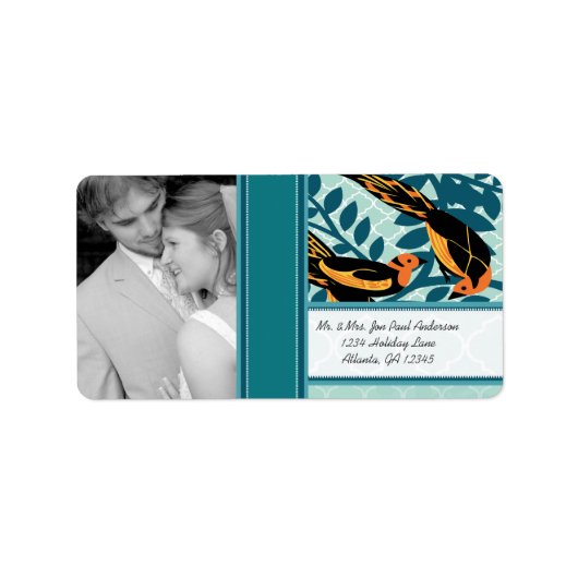 Foto  Art Deco Destination Bird Pattern Etiket (Voorkant)