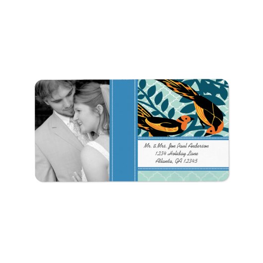 Foto  Art Deco Destination Bird Pattern Etiket (Voorkant)