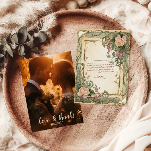 Foto Art Nouveau Elegante Botanische bruiloft Bedankkaart