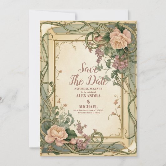 Foto Art Nouveau Elegante Botanische bruiloft Save The Date (Voorkant)