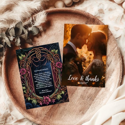 Foto Art Nouveau Floral Gothic Halloween bruiloft Bedankkaart