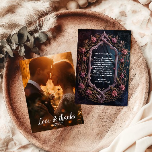 Foto Art Nouveau Floral Gothic Halloween bruiloft Bedankkaart