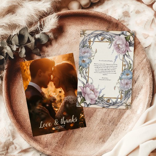 Foto  Art Nouveau Floral Paarse bruiloft Bedankkaart